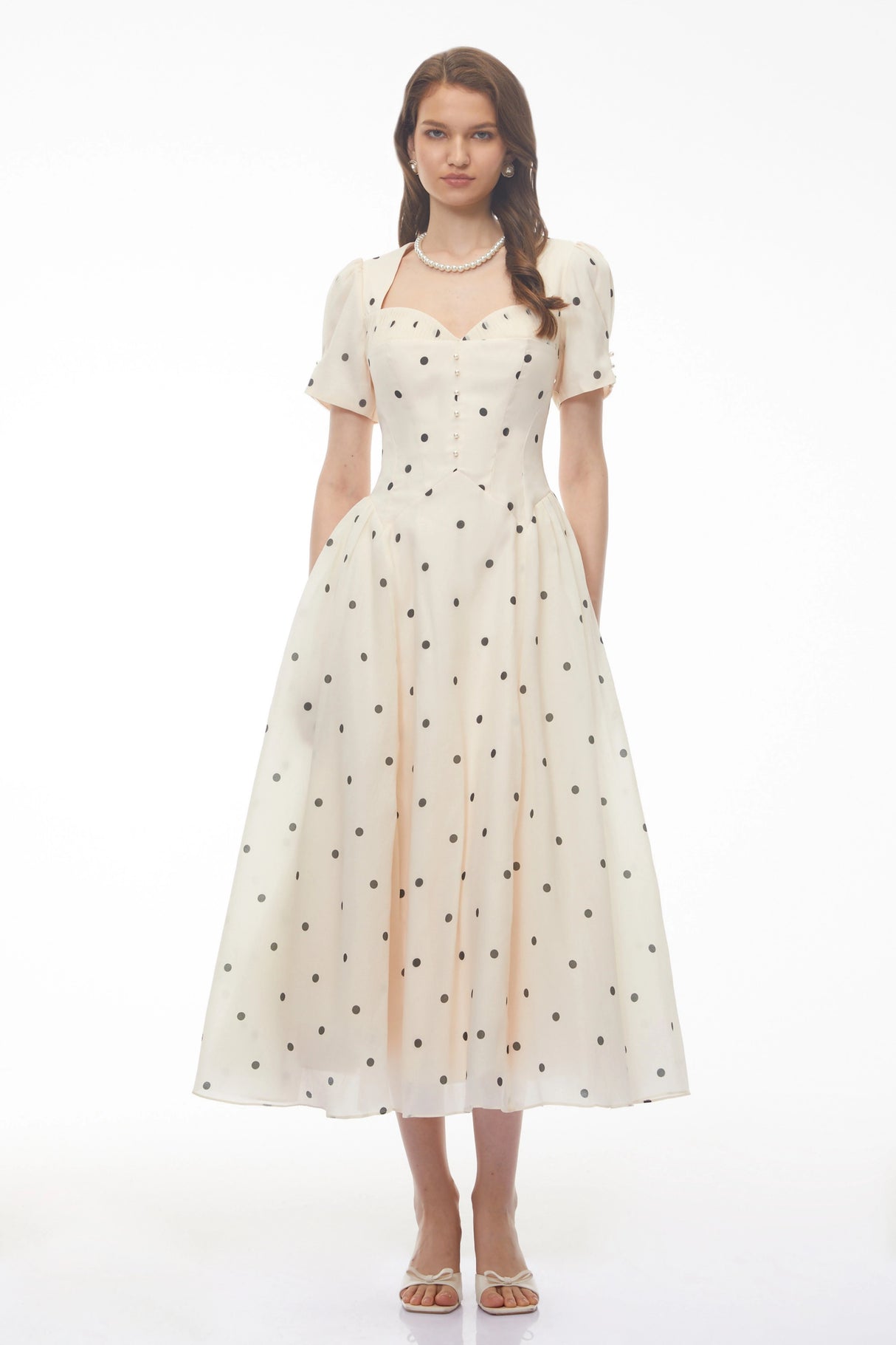 Javaneh White Polka Dot Maxi Dress
