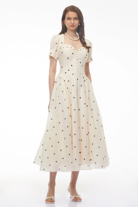 Violet Maxi Dress White Polka Dot