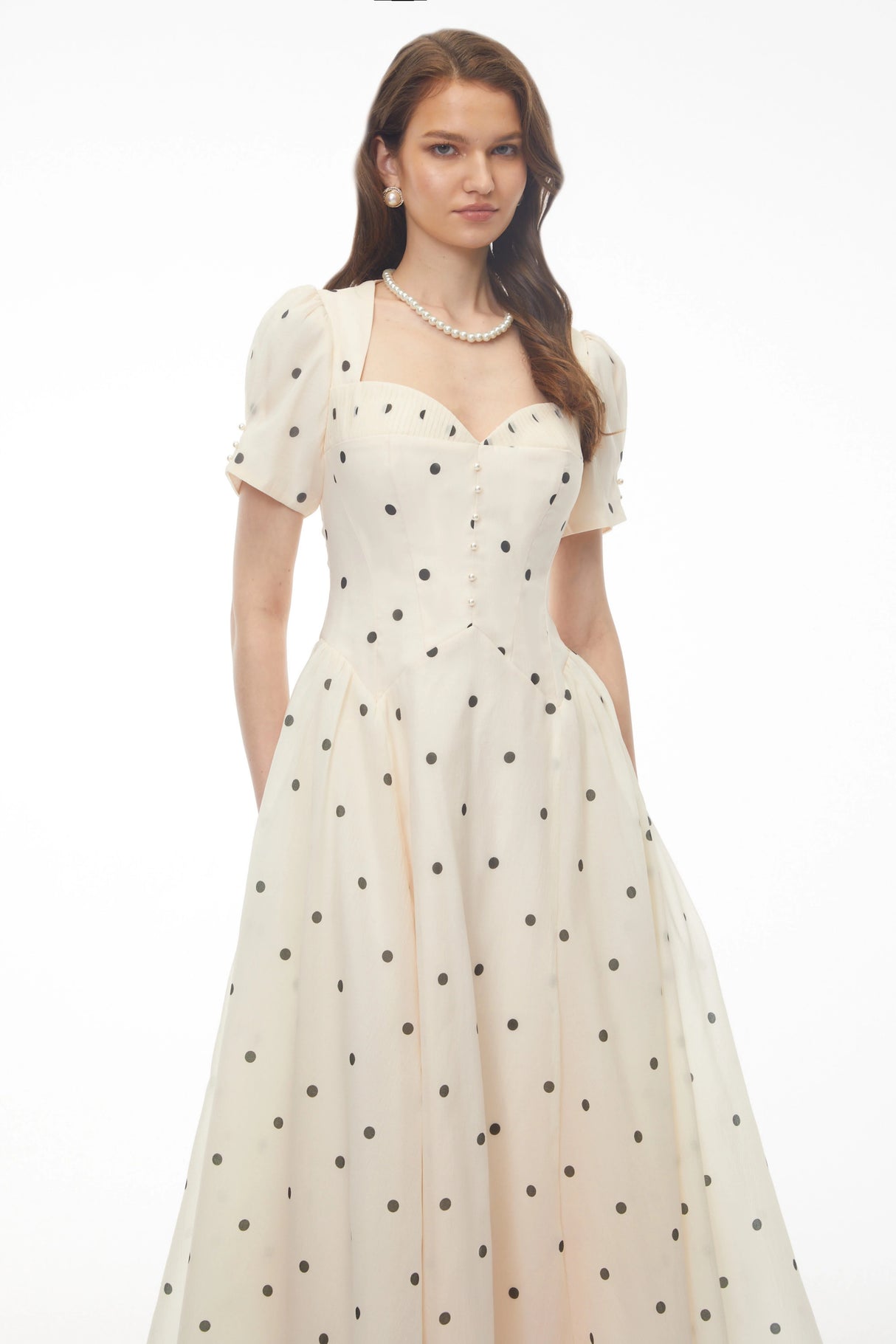 Javaneh White Polka Dot Maxi Dress
