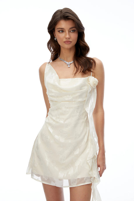 Aurora Mini Dress Cream Floral Print Draped