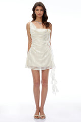 Jean Cream Floral Print Draped Mini Dress