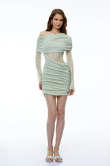 Jeanne Green One Shoulder Mini Dress with Lace Panels