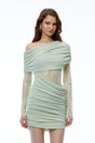 Jeanne Green One Shoulder Mini Dress with Lace Panels