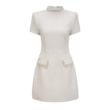 Jeanne white embellished tweed mini dress