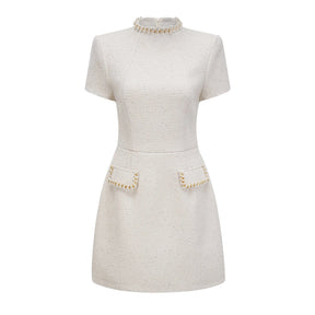 Jeanne white embellished tweed mini dress