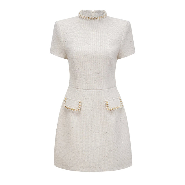 Jeanne white embellished tweed mini dress