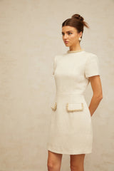 Jeanne white embellished tweed mini dress