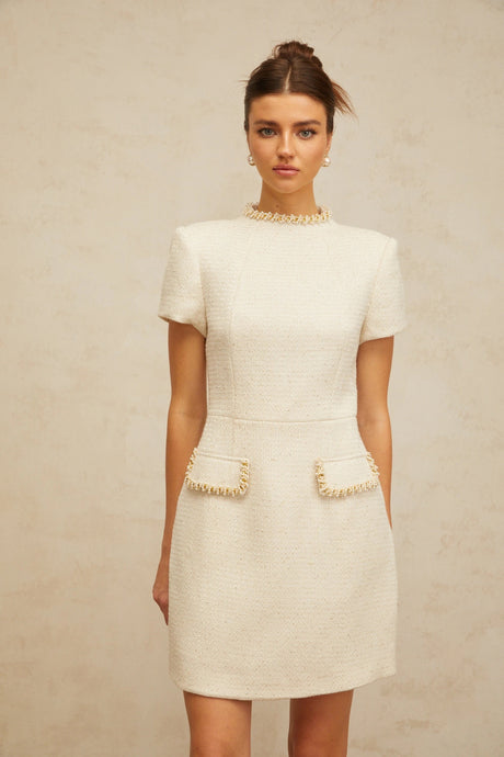 Delilah mini dress white embellished tweed