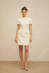 Jeanne white embellished tweed mini dress