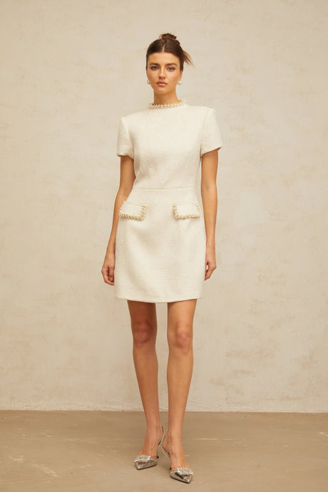 Delilah mini dress white embellished tweed
