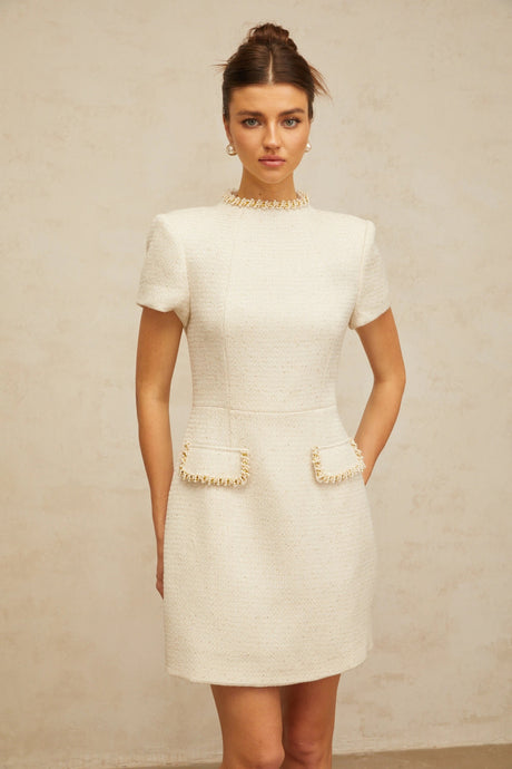 Delilah mini dress white embellished tweed