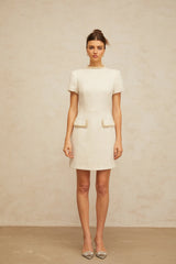 Jeanne white embellished tweed mini dress