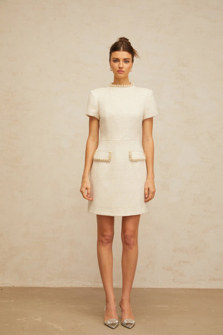 Delilah mini dress white embellished tweed