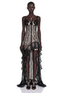 Jenna Black Floral Ruffled Asymmetrical Maxi Dress