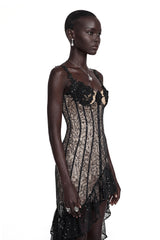 Jenna Black Floral Ruffled Asymmetrical Maxi Dress
