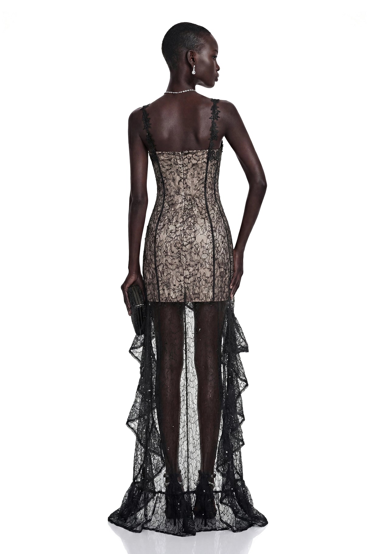 Jenna Black Floral Ruffled Asymmetrical Maxi Dress