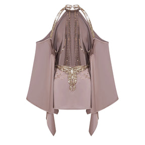 Jimena Brown Cold Shoulder Embellished Mini Dress