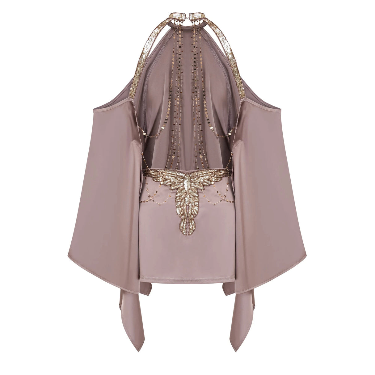 Jimena Brown Cold Shoulder Embellished Mini Dress