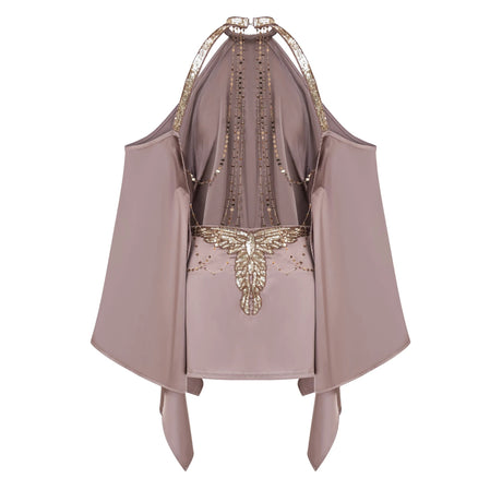 Letizia Mini Dress Brown Cold Shoulder Embellished