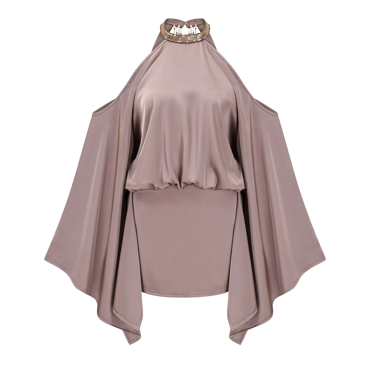 Jimena Brown Cold Shoulder Embellished Mini Dress