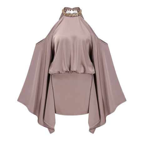 Cecilia Mini Dress Brown Cold Shoulder Embellished