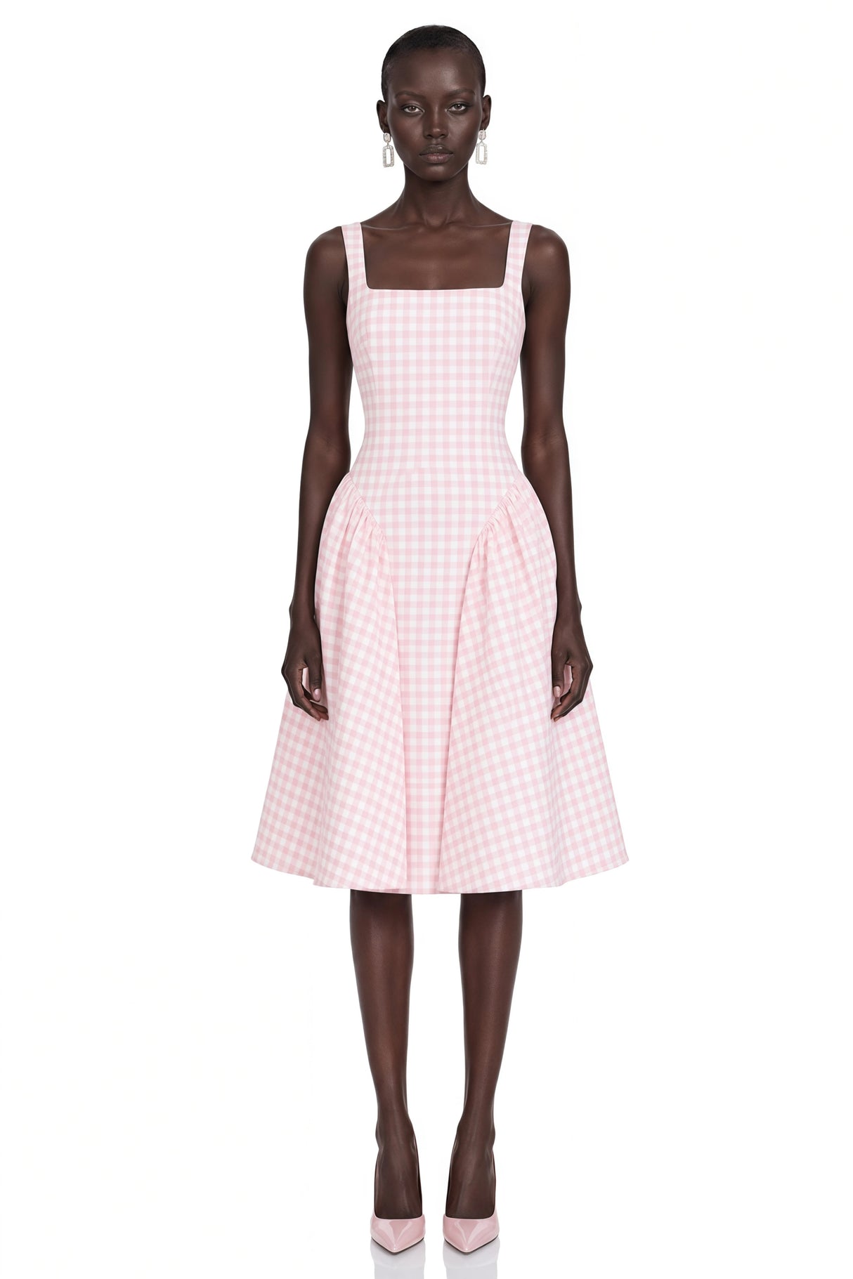 Jitka Pink Gingham Print Corset Midi Dress