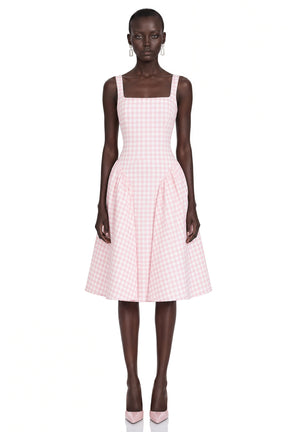 Jitka Pink Gingham Print Corset Midi Dress