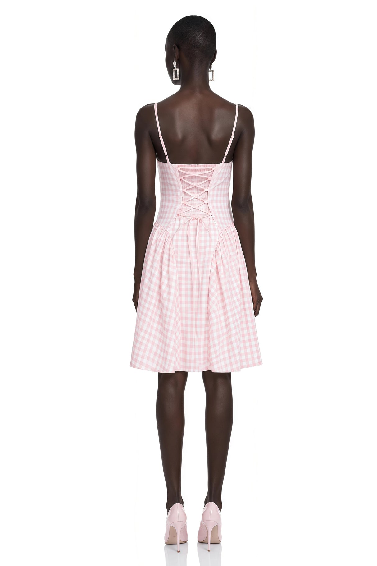 Jitka Pink Gingham Print Corset Midi Dress