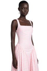 Jitka Pink Gingham Print Corset Midi Dress