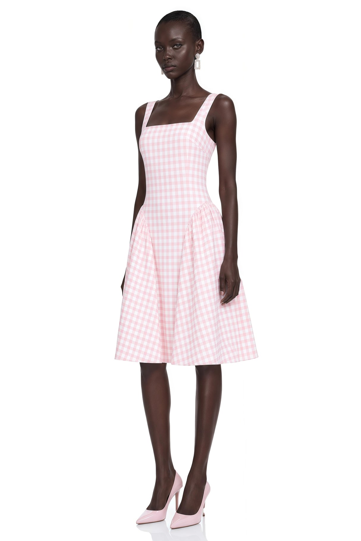 Jitka Pink Gingham Print Corset Midi Dress