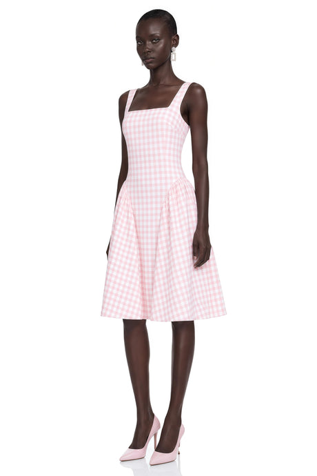 Rinata Midi Dress Pink Gingham Print Corset