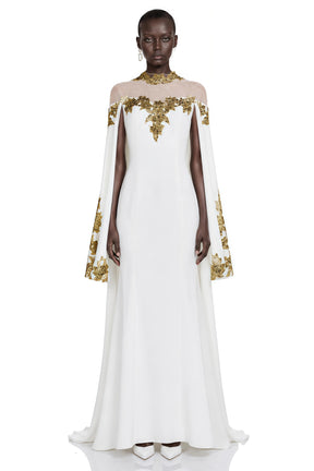 Jitka White Sequin Maxi Dress with 3D Florals