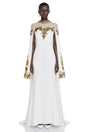 Jitka White Sequin Maxi Dress with 3D Florals