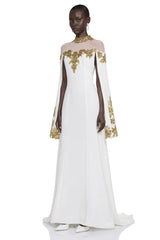 Jitka White Sequin Maxi Dress with 3D Florals