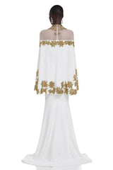 Jitka White Sequin Maxi Dress with 3D Florals