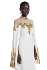 Jitka White Sequin Maxi Dress with 3D Florals