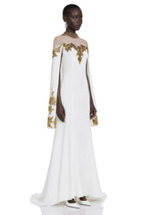 Jitka White Sequin Maxi Dress with 3D Florals