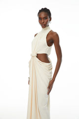 Joaquín Neutral Braid Detail Ruched Maxi Dress