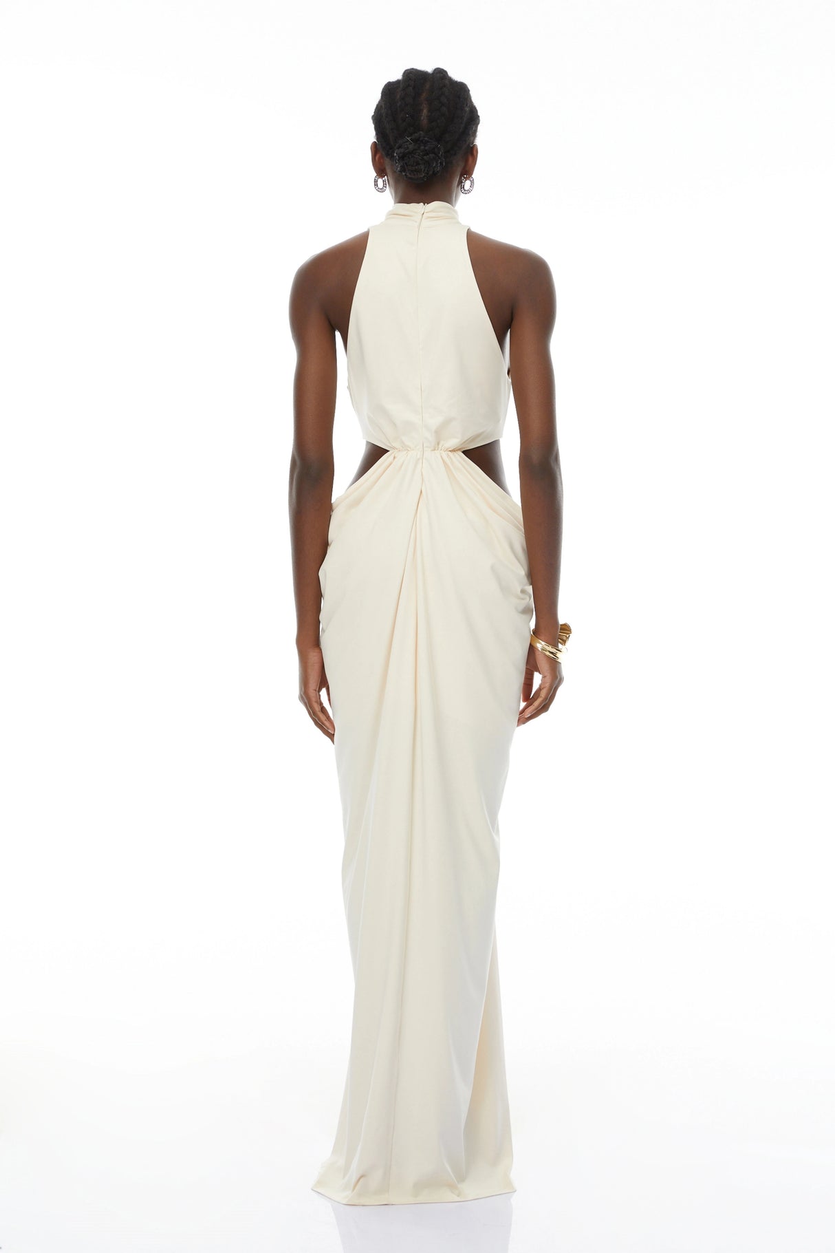 Joaquín Neutral Braid Detail Ruched Maxi Dress