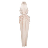 Joaquín Neutral Braid Detail Ruched Maxi Dress