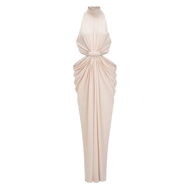 Joaquín Neutral Braid Detail Ruched Maxi Dress