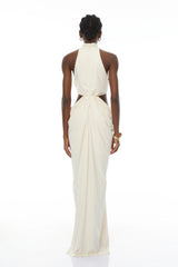 Joaquín Neutral Braid Detail Ruched Maxi Dress