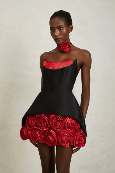 Giorgia Mini Dress Black Rose Appliqué Corset