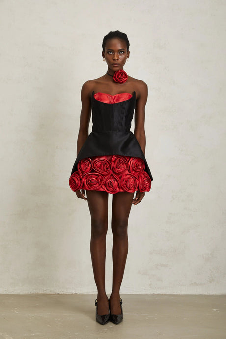 Giorgia Mini Dress Black Rose Appliqué Corset