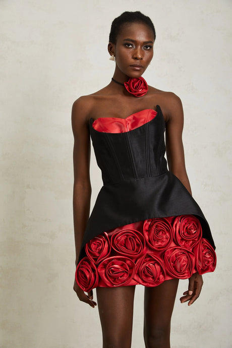 Giorgia Mini Dress Black Rose Appliqué Corset