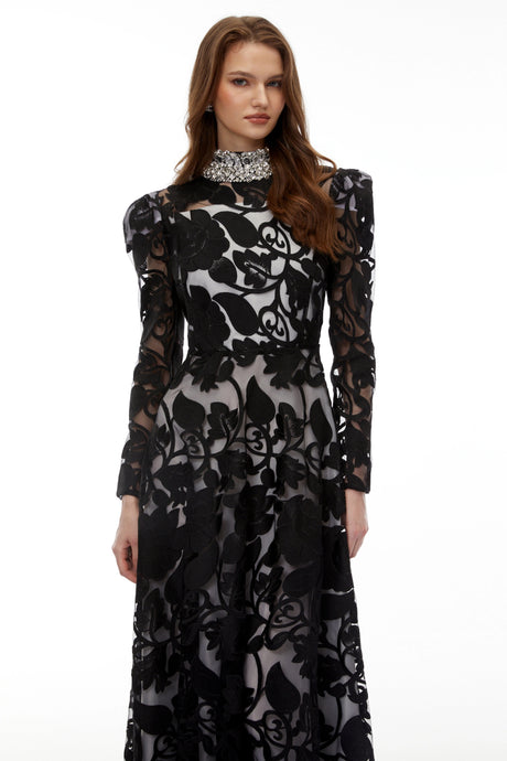 Bailey Maxi Dress Black Floral Embellished