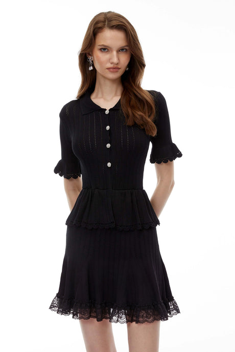 Marta Mini Dress Black Stretch Knit Lace