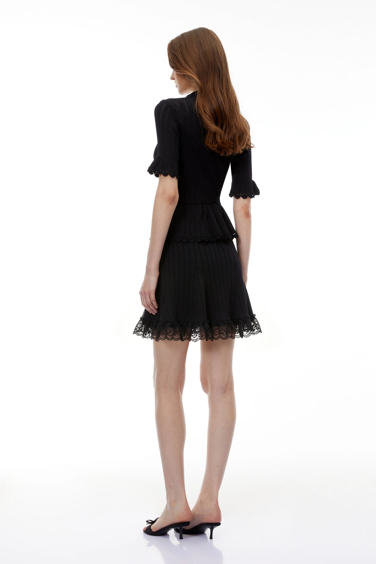 Jocasta Black Stretch Knit Lace Mini Dress