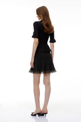 Jocasta Black Stretch Knit Lace Mini Dress