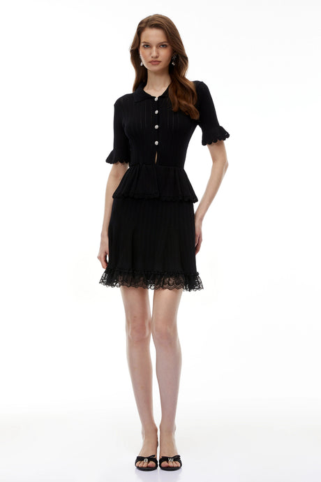 Marta Mini Dress Black Stretch Knit Lace